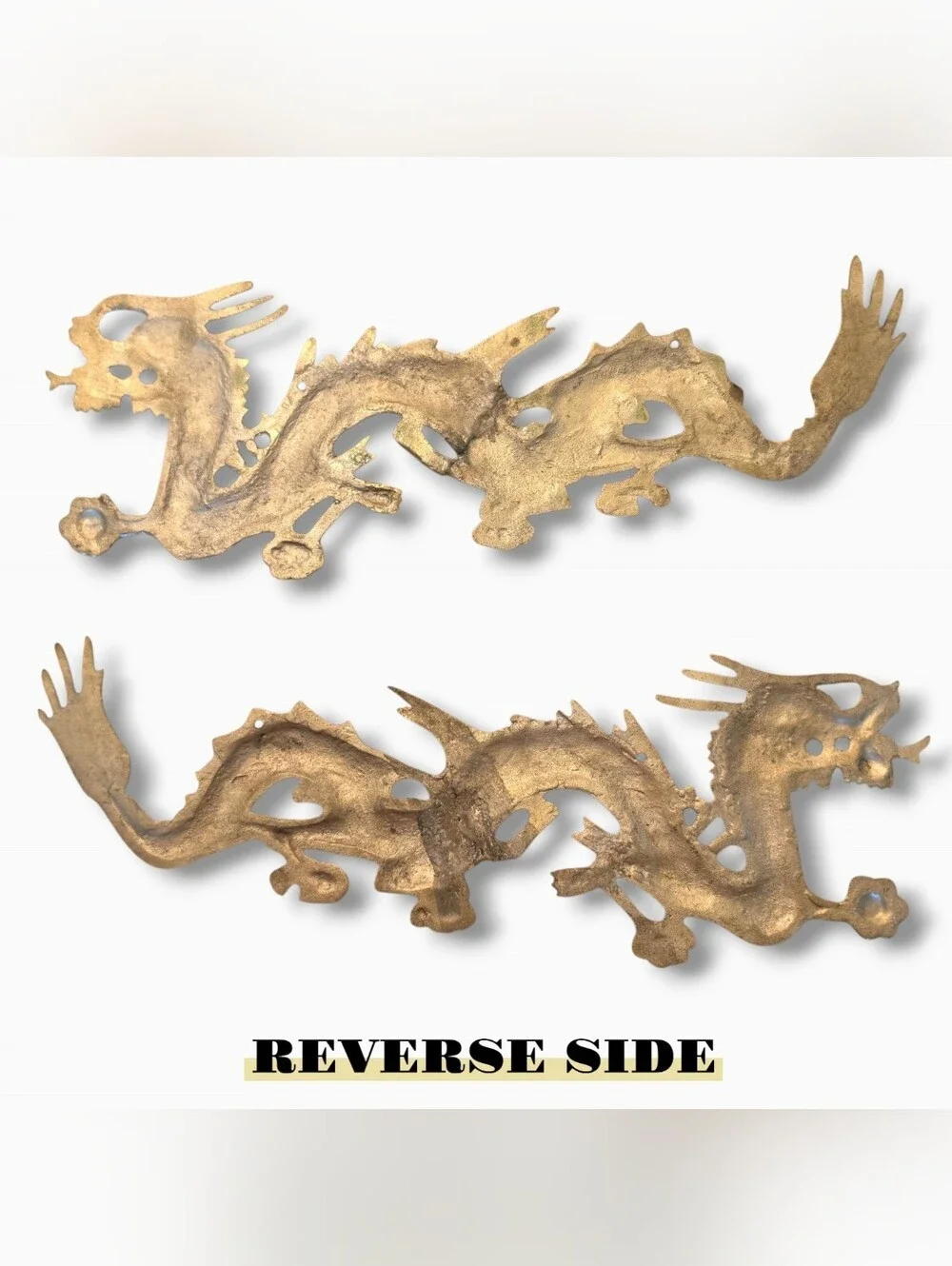 Vintage Brass-Plated Magnetic Metal Core Dragon Wall Plaques Mirrored Pair 2pcs